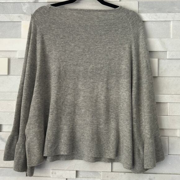 THML Anthro Wool Blend Bell Sleeve Oversized Cropped Gray Crew Neck Sweater sz M - Picture 2 of 6